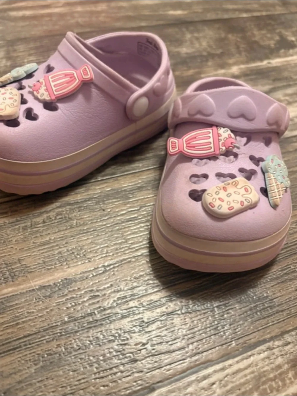 Kids Lilac Heart Clog Sandals with Ice Cream Charms